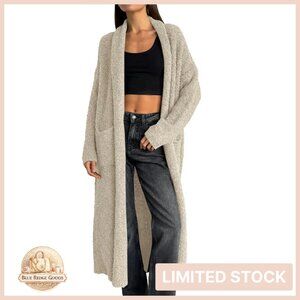 Oversized Chunky Fuzzy Cardigan Duster Sweater Open Front Lapel Trendy
